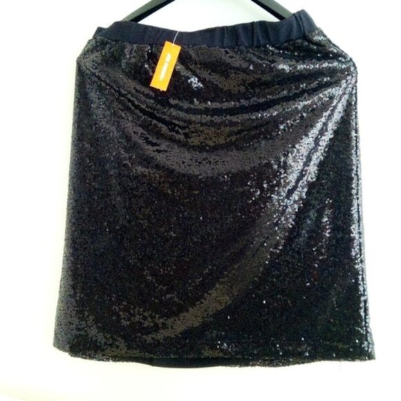 New Joe Fresh Plus Black Sequins Lined Dressy Mini Skirt Women's Size 1X - Picture 1 of 8